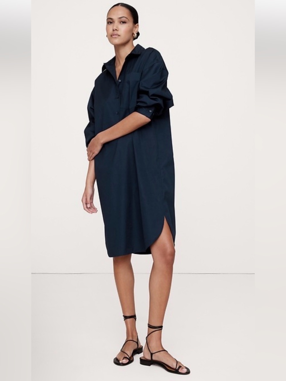 NWT Banana Republic Navy Button-Front Pullover Shirt Dress XL